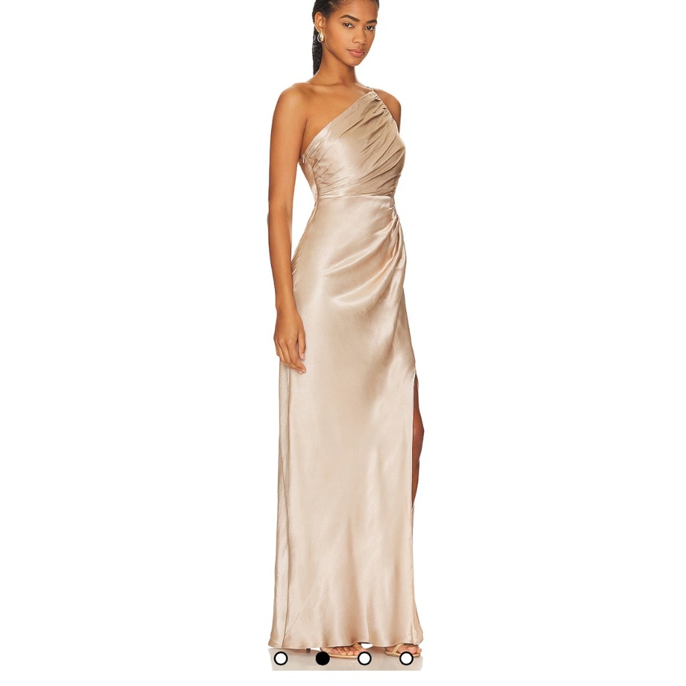 Shona Joy La Lune Asymmetrical Gathered Maxi Dress US 6 Champagne